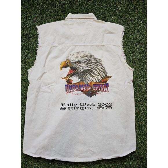 Vintage STURGIS MOTORCYCLE MENS XL SLEEVELESS BUTTON UP Canvas SHIRT VEST Eagle - Picture 1 of 8